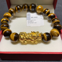 Hong Kong Chow Tai Fook counter 999 pure gold gold tiger eye stone Pixiu bracelet lucky transfer beads hand string male spot
