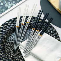 Food grade 304 stainless steel chopsticks Korean household anti-slip mildew light luxury wind high Yan value net red family suit