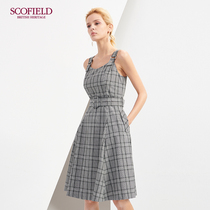 SCOFIELD Women's New Ladies Plaid Sling Waist Mid-length Dress SFOW82412Q