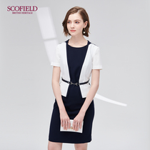 SCOFIELD women's spring and summer commuter fake two-piece design contrast color slim short-sleeved dress SFOW92511Q