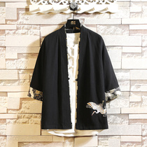 Hanfu male summer ancient style crane embroidery Road robe cloak Chinese style mens fairy air flax loose Tang jacket