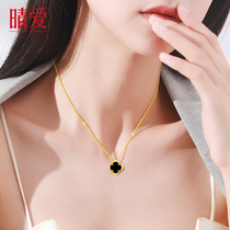 Gold clover necklace pendant womens 24K pure gold 2021 new fashion gold 999 fine choker