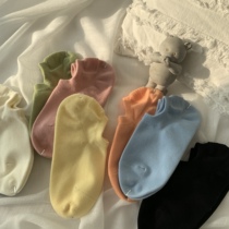 Socks Lady Light Mouth Pure Color Pure Cotton Antibacterial Stealth Boat Socks Low Socks Low Helps Summer Thin Black Non-slip Anti heel