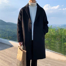 Spring Hong Kong style loose wool coat mens Korean version of the trend windbreaker medium-long British style handsome over-the-knee coat
