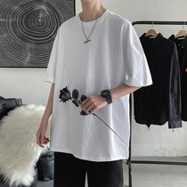 Short Sleeve T-Shirt Male Summer New Ins Trend Harbor Wind Loose Casual Pure Color 100 Hitch Undershirt Handsome Gas Shirt