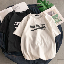 Short sleeve men t-shirt loose Korean version trendy T-shirt half sleeve male dress minimalist 100 hitch lovers pure cotton undershirt blouse