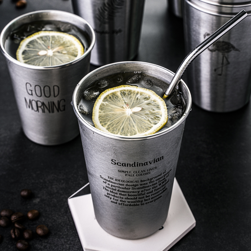 Industrial wind 304 stainless steel metal beer cup large cup Household ins with lid Nordic style Mark water cup