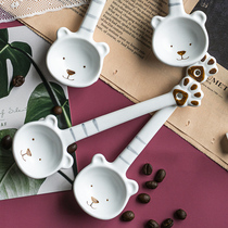 Cute bear dessert spoon Ceramic spoon Creative mixing spoon Cute home dining coffee spoon Long handle rice spoon