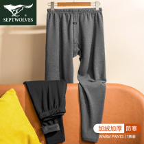 Seven Wolves Warm Pants Mens Fall Pants Mens Glint Thickened Inner Wear Loose Suede Pants Sweatpants Winter Hit Bottom Cotton Pants