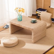 Simple solid wood straw rattan tatami tea table floating window table tea ceremony low table rectangular small table balcony table