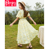 Girls Dress Childrens Skirt Long Dress Chiffon floral Summer Beach Dress Summer girl big virgin girl foreign Korean version