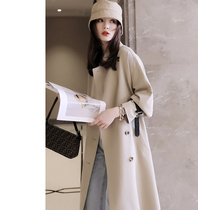 Self-retention recommended Sa Mei printed lining classic khaki micro-profile leather loop button button long trench coat Autumn New