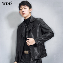 2021 Haining leather leather jacket mens short slim lapel handsome fashion motorcycle clothing sheep leather jacket