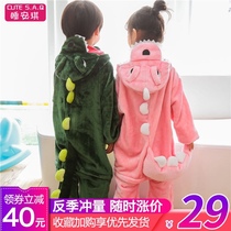 Small dinosaur clothes conjoined pajamas cute cartoon animals thickened coral velvet winter little boy girl baby child