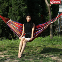 Outdoor canvas hammock curved wooden stick anti-rollover hammock swing outdoor white wooden stick folding hammock to send rope cloth bag