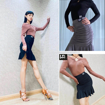 LR dance Latin dance suit new one-word cross off-the-shoulder upper sleeve top bag hip pleated Latin skirt