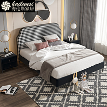 Houndstooth Italian light luxury modern minimalist minimalist Princess small Apartment 1 8 meters children wood bed double bed