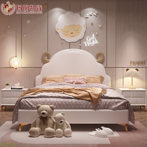 Net red light luxury leather bed Childrens bed Boy single bed Girl princess bed Creative cartoon cute lamb horn bed