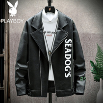 Playboy spring and autumn lapel leather men Ruffian handsome Korean version slim trend jacket handsome motorcycle suit jacket men