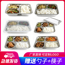 304 stainless steel insulation with cover cafeteria office workers adult students three four five compartment lunch fast food box plate