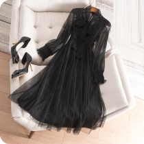2021 autumn new large size womens lace mesh stitching dress fat sister age age slim two-piece set