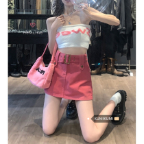Spicy girl pink half-body skirt summer high waist and thin A-skirt ultra-short skirt anti-walking bag skirt