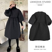 Pregnant women winter dress over the knee down cotton clothes baby dress autumn and winter loose thin warm cotton coat coat