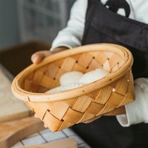  Japanese-style handmade wood chip woven basket Bread fruit egg picnic ginger garlic storage rattan bamboo woven storage basket carrying basket