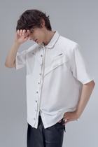 KOTAE 2022SS multi-level detachable padded shoulder laminated zipper pituitary white short sleeve shirt male and female