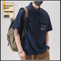 Ice silk T-shirt mens summer thin short-sleeved POLO shirt loose tide brand tooling shirt 2022 quality lapel T-shirt