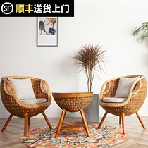 Natural rattan chair Balcony leisure three-piece small table and chair Single courtyard bed and breakfast real rattan woven backrest sofa chair