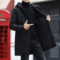 Shenshen painting coat windbreaker men long hooded plus cotton spring and autumn winter warm coat 2021 fashion leisure large size tide