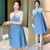 Maternity summer dress Fashion maternity summer short-sleeved skirt Loose top thin Chiffon maternity dress