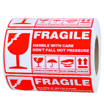 300 stickers roll red fragile warning label stickers Carefully placed for transportation and packaging self-adhesive labels