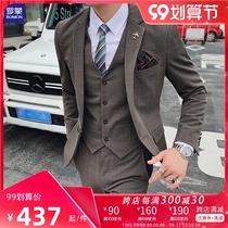 Romon suit suit men Korean version of trend self-cultivation professional dress casual business Plaid small suit groom dress