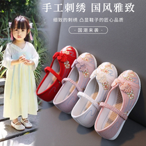  Summer ancient style Old Beijing baby cloth shoes Girls embroidered shoes Childrens Chinese style ancient costume Hanfu shoes soft-soled shoes