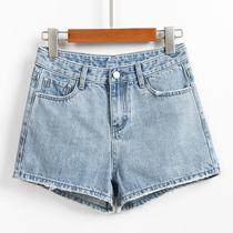 Light blue high waist denim shorts women loose 2021 summer new wear thin ins wide leg hot pants tide