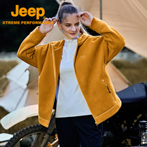 Jeep Jeep autumn and winter New hooded fleece female high-elastic anti-Pilling lamb jacket outdoor windproof Velvet