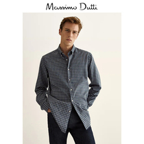 Massimo Dutti mens 2021 Autumn Winter New slim cotton check mens casual top shirt shirt 00115316400