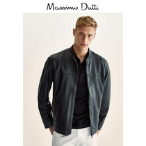Massimo Dutti Men Black Napa Soft Leather Leather Men Fashion Coat 03310250800
