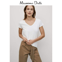 Massimo Dutti woman fit version round collar cotton T-shirt lady white short sleeve base 06870900250