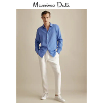 Massimo Dutti mens 2021 Autumn Winter New slim version pure dyed linen shirt 00141360420