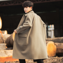 Double-sided cashmere coat mens long autumn and winter thick high-end mens wool woolen woolen English trench coat