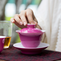 Rouge Carmine water Cover bowl pure handmade Cup kung fu tea cup three talented bowl Jingdezhen ceramic tea set