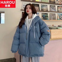 Down cotton clothes girl winter clothes 2021 new junior high school students cotton-padded jacket short fake two pieces of cotton coat
