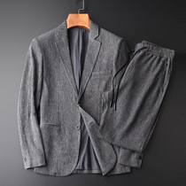 Suit mens suit autumn Tencel fold stripes light ripe men business casual dress suit jacket ruffle handsome tide