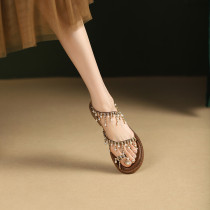 Qiu Meier Seaside Roman Sandals Female Flat Thailand Thong Rhinestone Sanya Vacation Wind Beach Bohemia