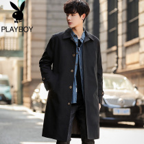 Playboy windbreaker men long Korean version trend handsome men casual coat 2021 new spring and autumn clothes