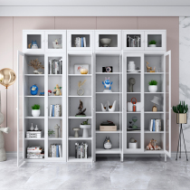 Iron Art Bookcase With Glass Door Modern Minima Children Floor Bookcase Display Cabinet Dust-Proof Living Room Containing Shelf