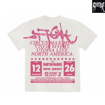 Travis Scott Utopia ls In Newark Tee 纽瓦克粉色印花ts短袖